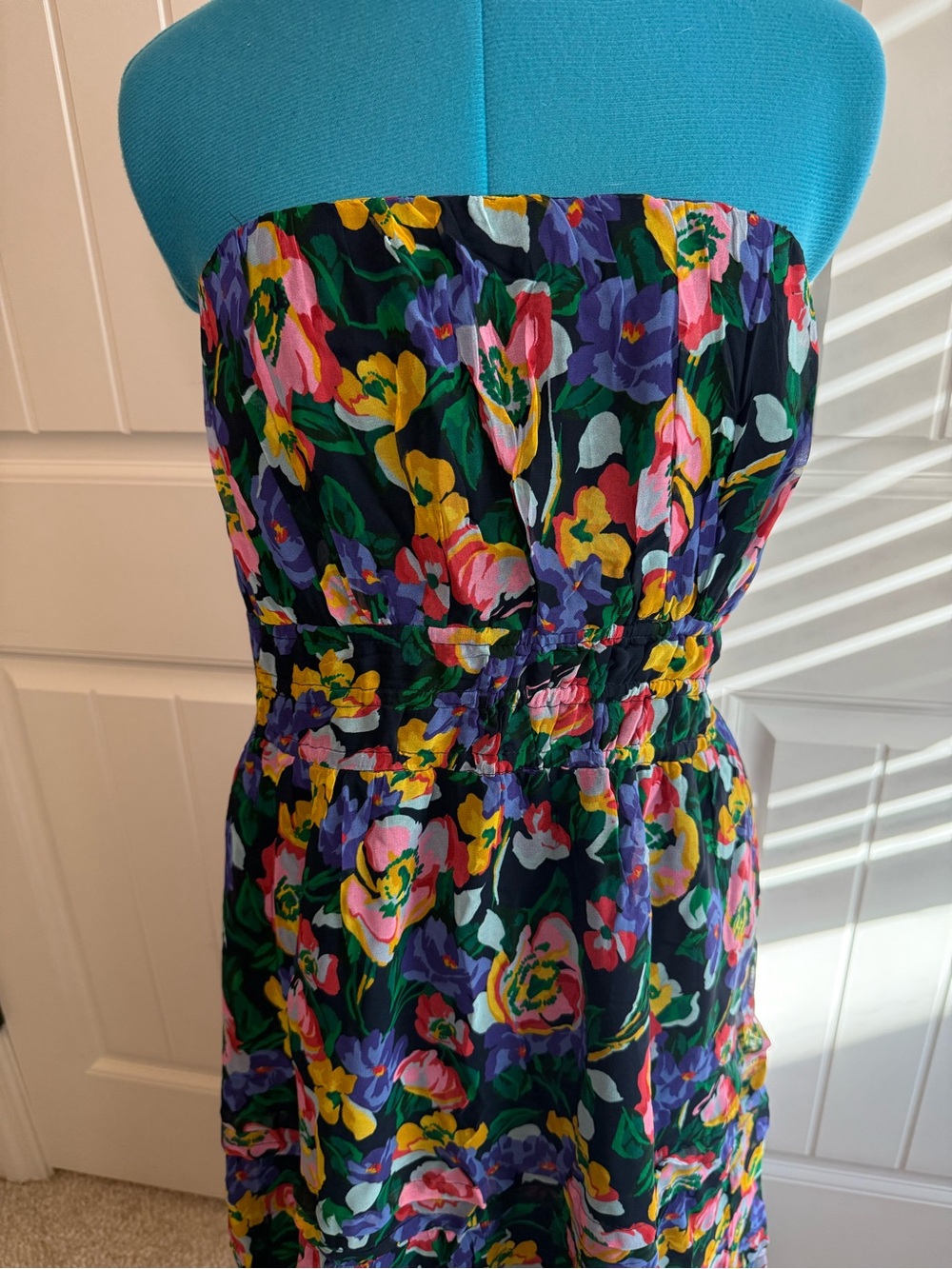 Anthropologie Strapless Floral Tiered Maxi Dress — Black with Multicolor Floral - Picture 5 of 9